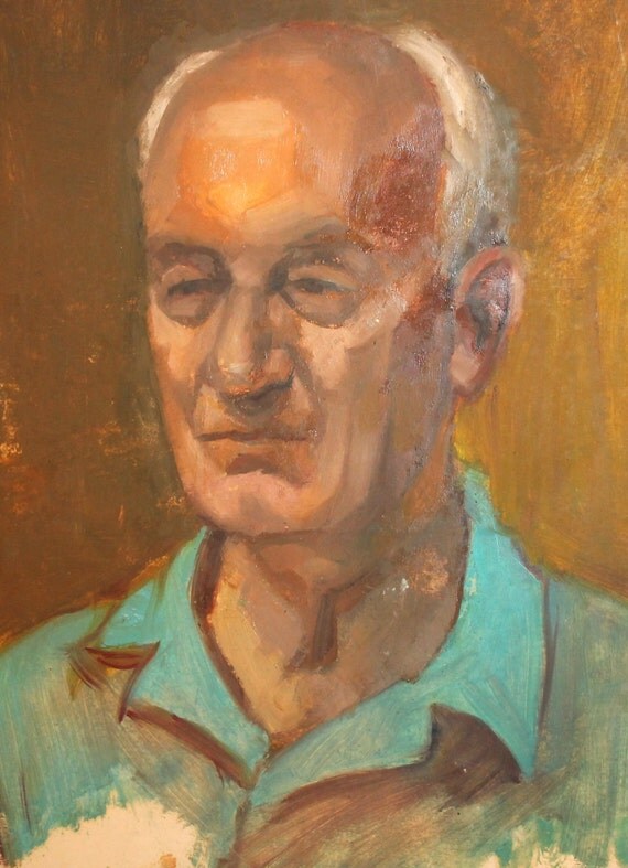 Vintage portrait old man oil painting