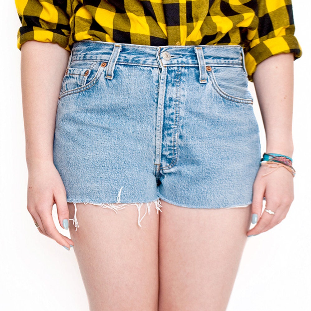 Vintage Leviâs Light Blue Cutoff Cotton Denim Shorts UK 10 â Haute Juice