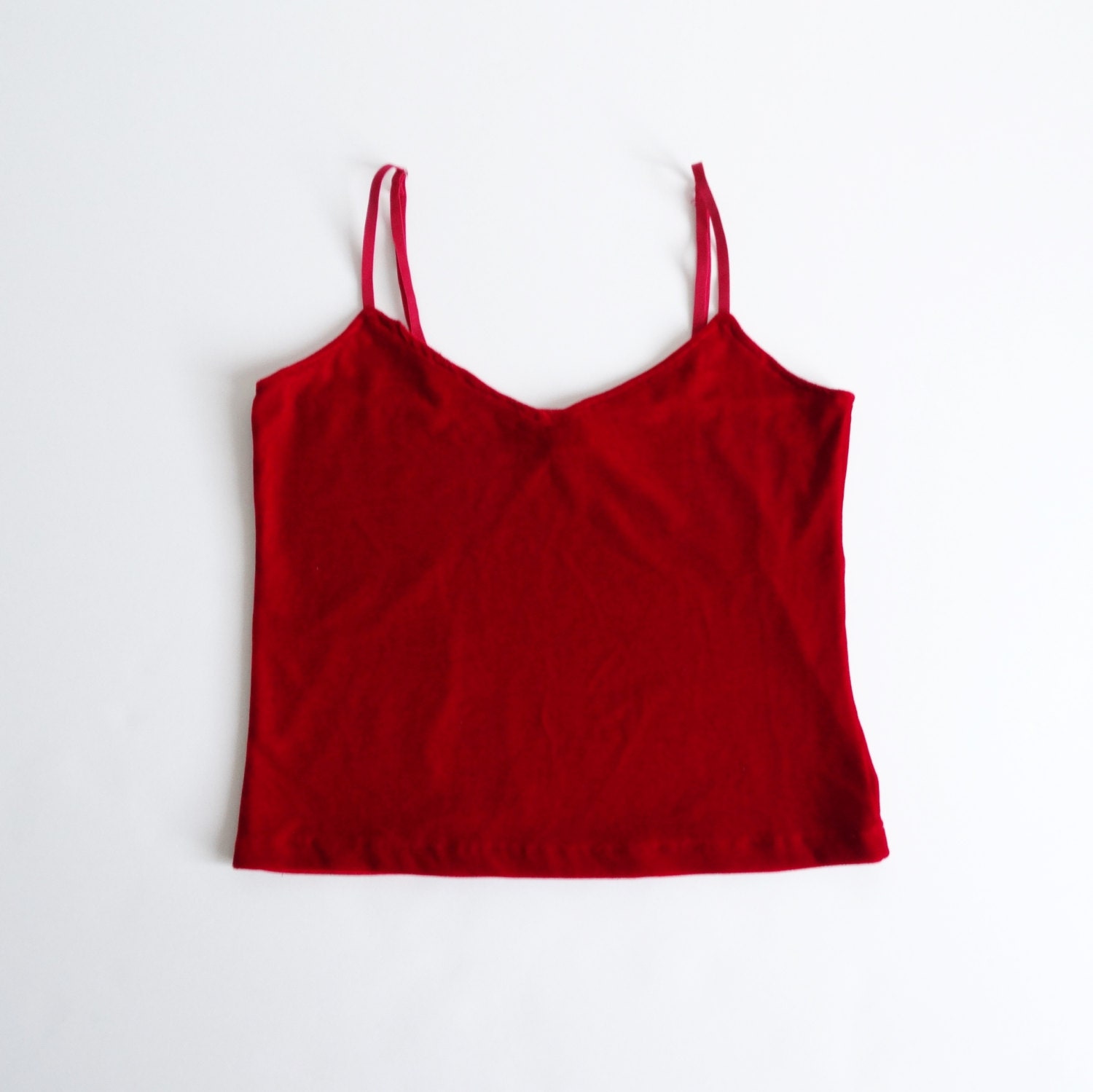 90s red velvet crop top – vintage 1990s cami tank belly shirt ...