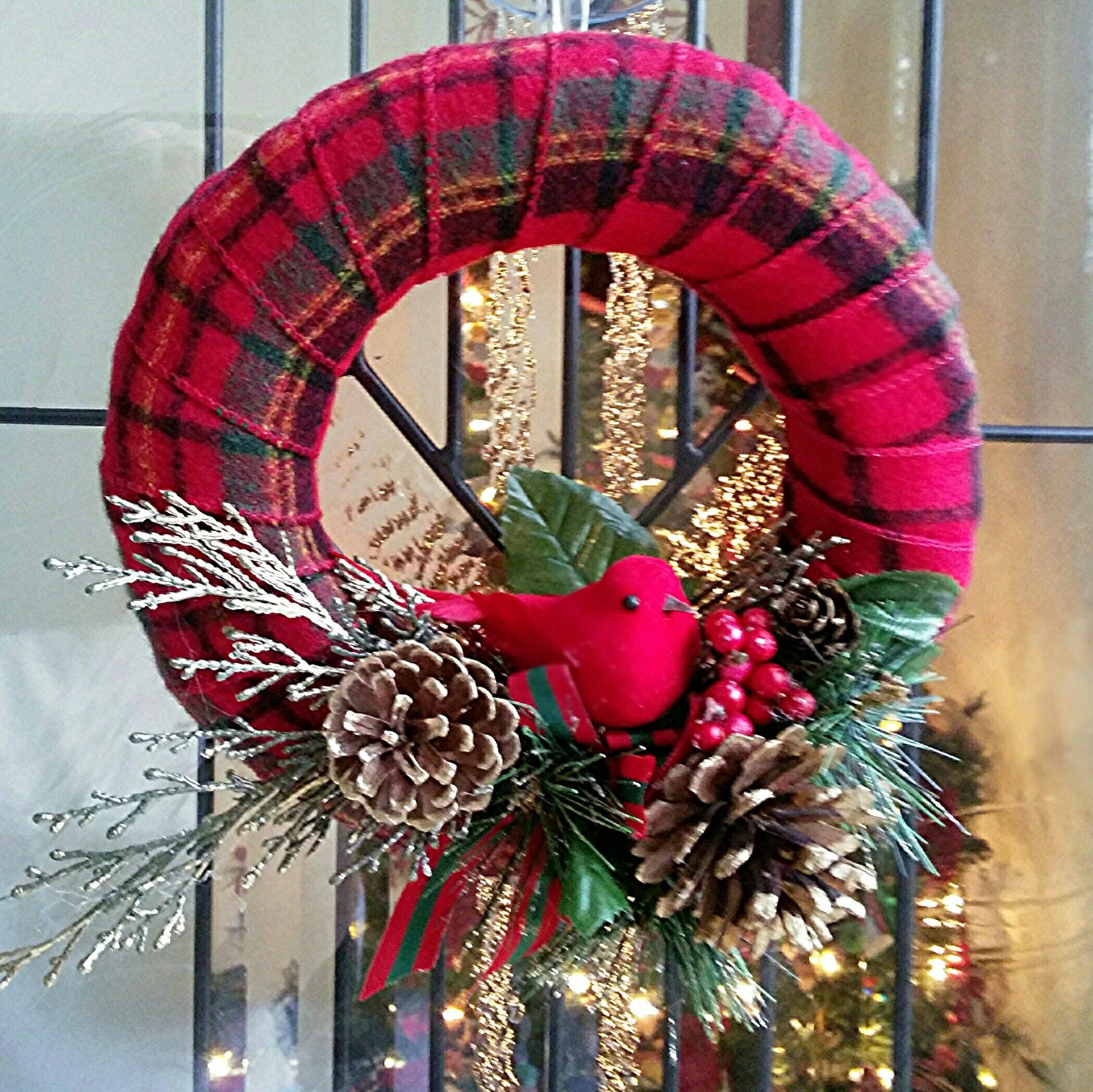 Designer Décor . Elegant Wreath . Christmas Wreath . Holiday Wreath . Winter Wreath . Flannel Wreath . Small Wreath