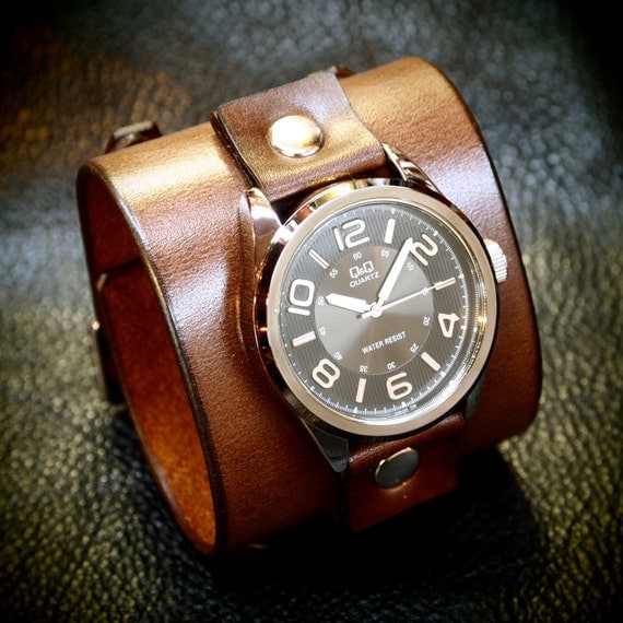 Leather cuff watch Brown vintage style leather cuff bracelet Best quality Made for YOU in NYC by Freddie Matara!