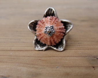 Sea Urchin Ring - Pink Flower - Beach Jewelry