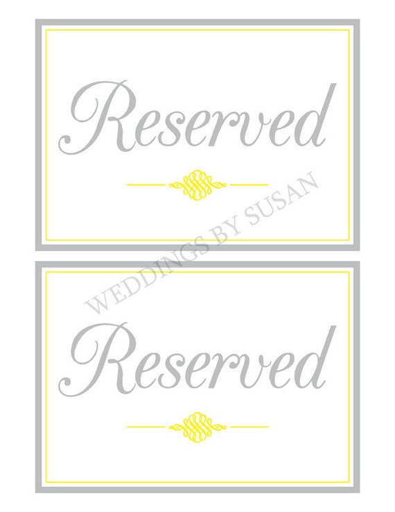 SALE Printable 5x7 Wedding Reserved Table Signs by WeddingsBySusan