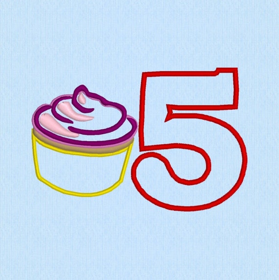 Items similar to Cupcake Applique 5 Number Machine Embroidery Design