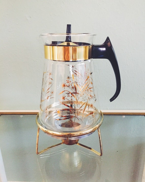 Vintage Mid Century Glass Tea Coffee Pot with Candle Warmer