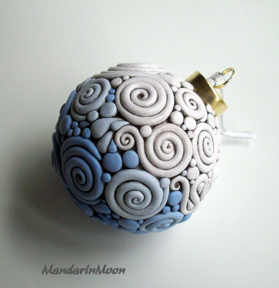 Christmas Ornament Blue/White Filigree Ceramic and Polymer Clay