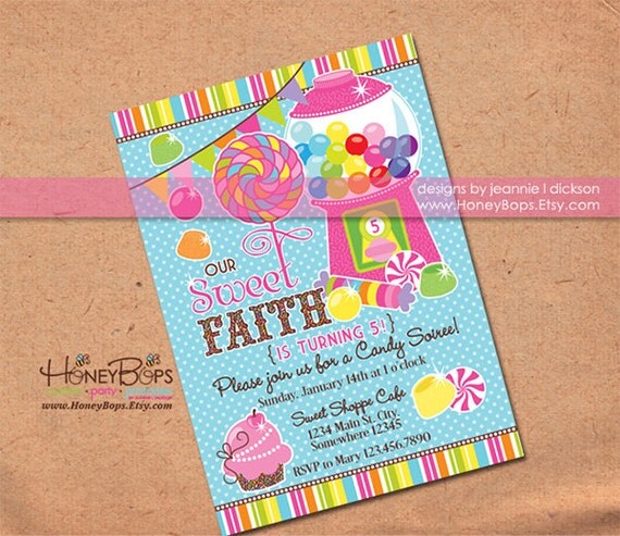 Gumball Candy Birthday or Baby Shower Personalized Invitation - Digital File Only Il_570xn