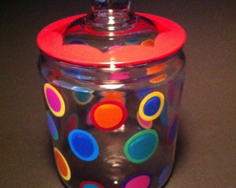 cookie jar with colorful glass polka dots