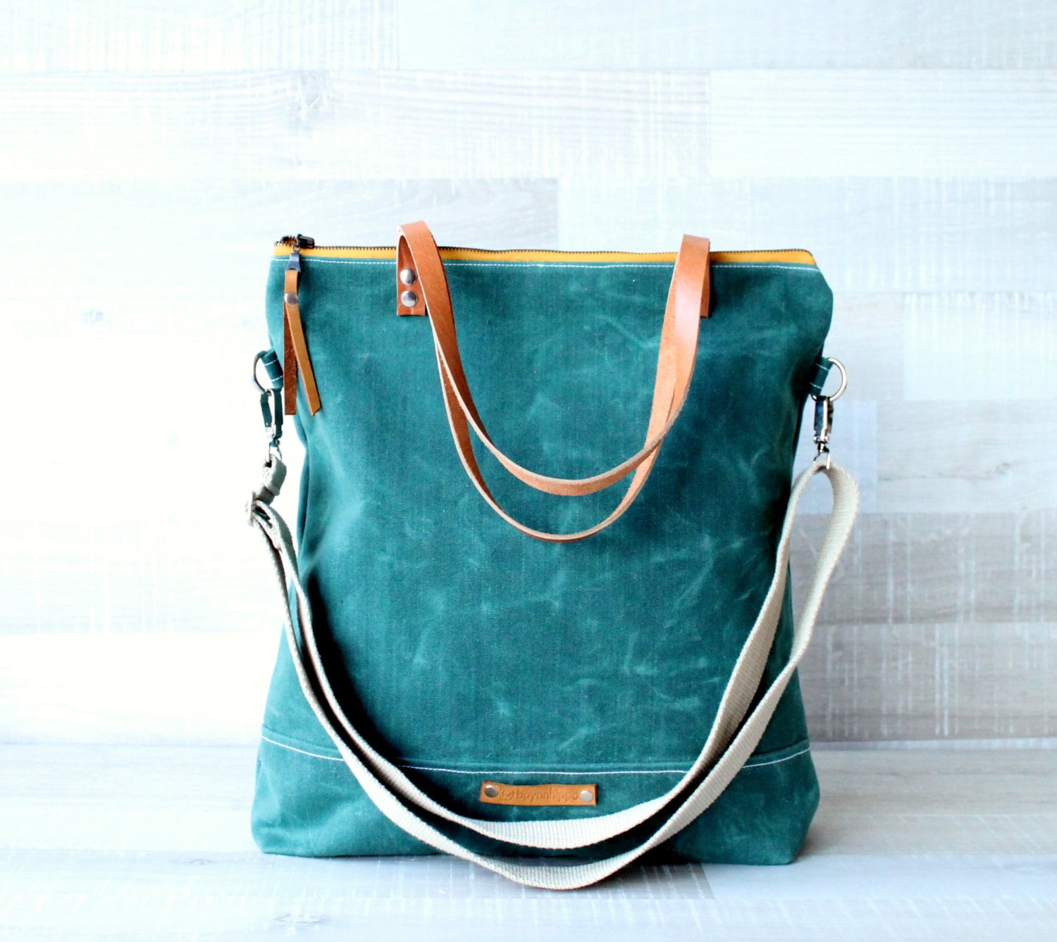 on sale Waxed Canvas Tote Bag UNISEX Tote Bag DARK GREEN