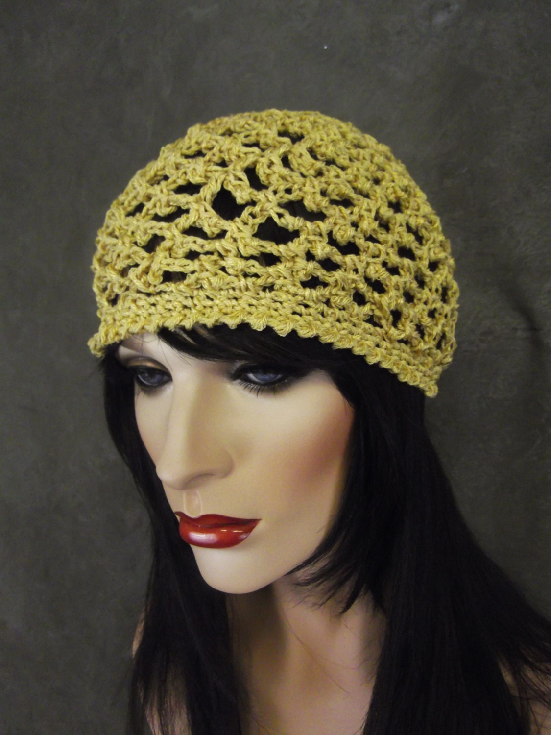 Gold Cotton Skull Cap Crochet Skull Cap Cotton Yarn/