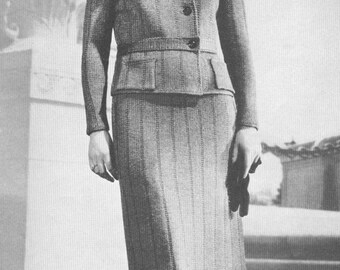 Vintage 1930s Suit 30s Art Deco Grosvenor Square Suit Knitting Pattern PDF 3714 Jumper Sweater Coat Slim Skirt Bust Size 38 M Medium