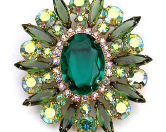Large DeLizza and Elster (Juliana) Green Navette Rhinestone Brooch