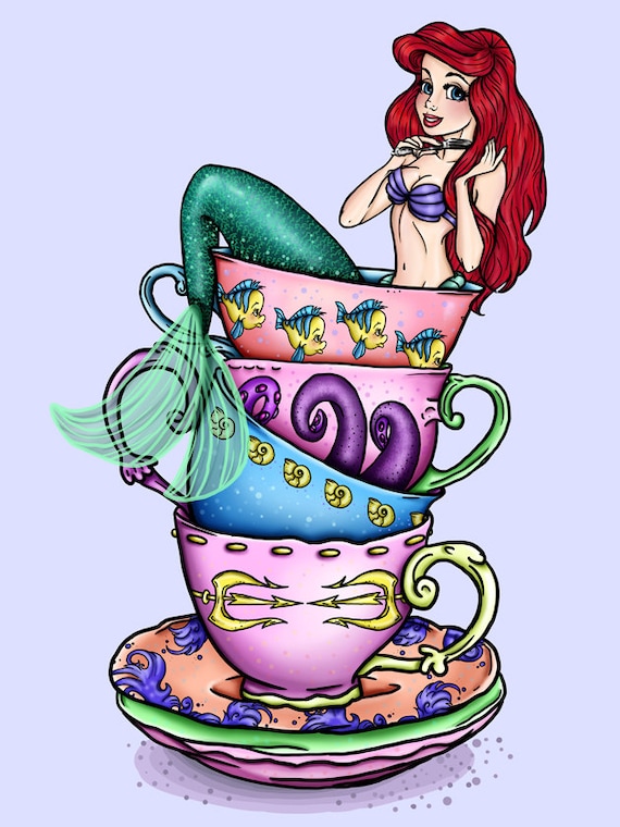 Teacup Ariel The Little Mermaid A4 Art Print by Hungry Designs