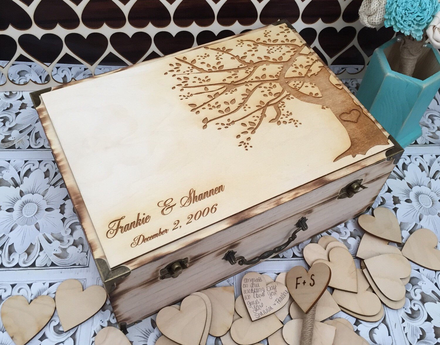 Wedding Guest Book / guest book / memory box / wood burned