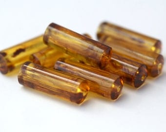 Vintage Lucite Tube Beads Tortoise Barrel Beads 29mm (8)