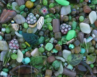 36mm to 4mm Eclectic Green Mix Different Shapes and Sizes Czech Glass Beads 50 Grams (AS26)
