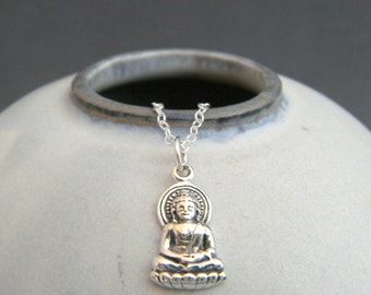 tiny silver Buddha necklace. small sterling silver zen charm. yoga jewelry yogi gift Buddhism faith Budha Buddhist religion everyday pendant