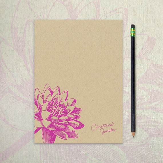 personalized notePAD LOTUS FLOWER BLOOM kraft by naomilynn