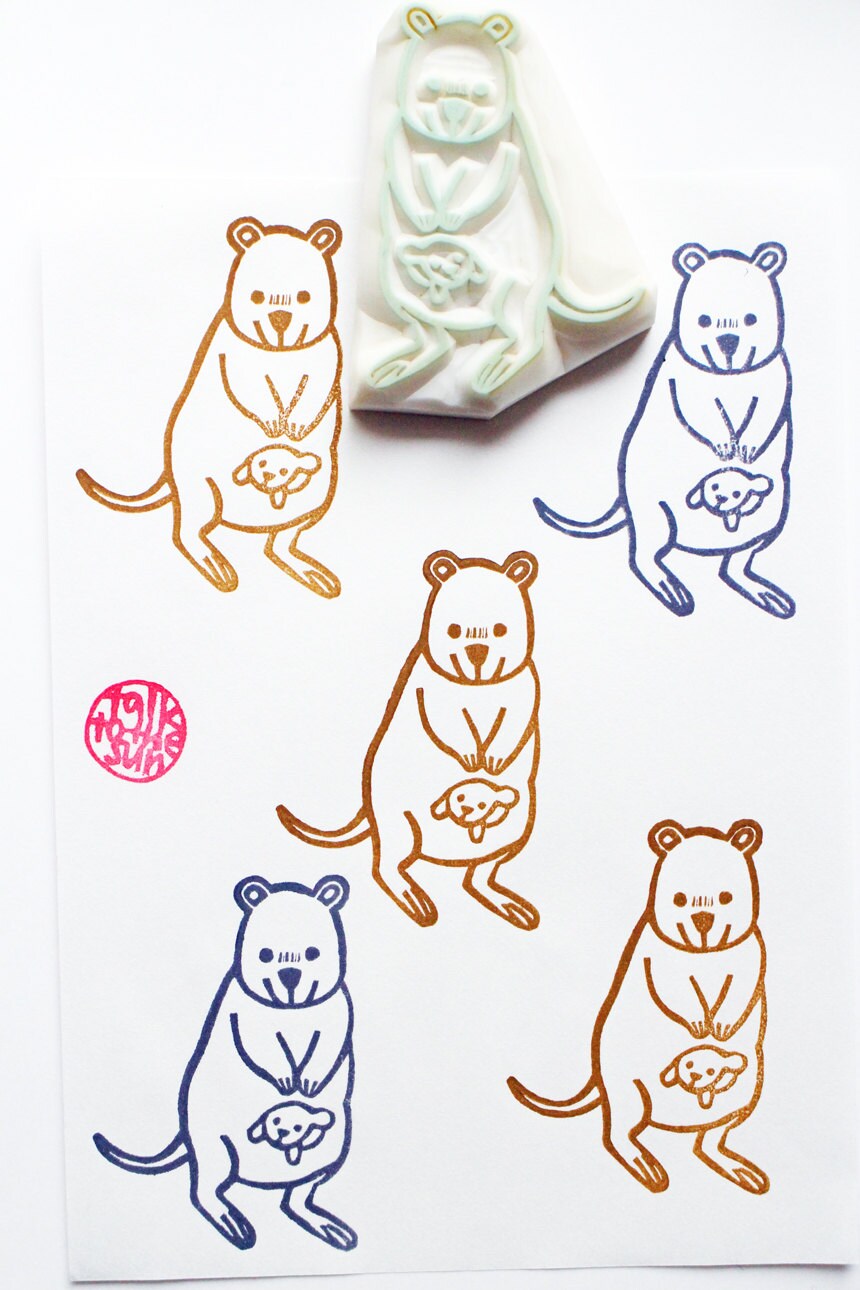 quokka hand carved rubber stamp. australian animal stamp. mom