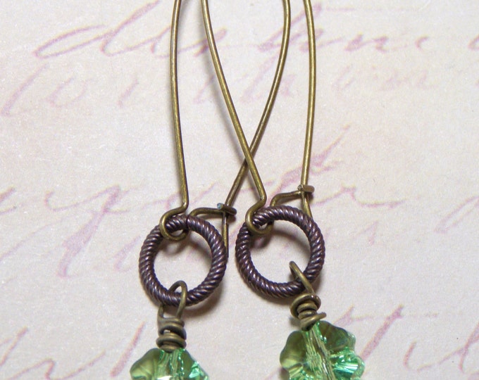 Shamrock Earrings Swarovski Clover Crystal Earrings Lucky Jewelry Irish St Patricks Day Green Shamrock Boho Long Dangle Brass Earrings