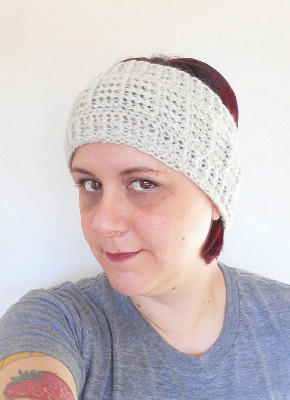 Winter Ear Warmer Headband in Natural Off White.