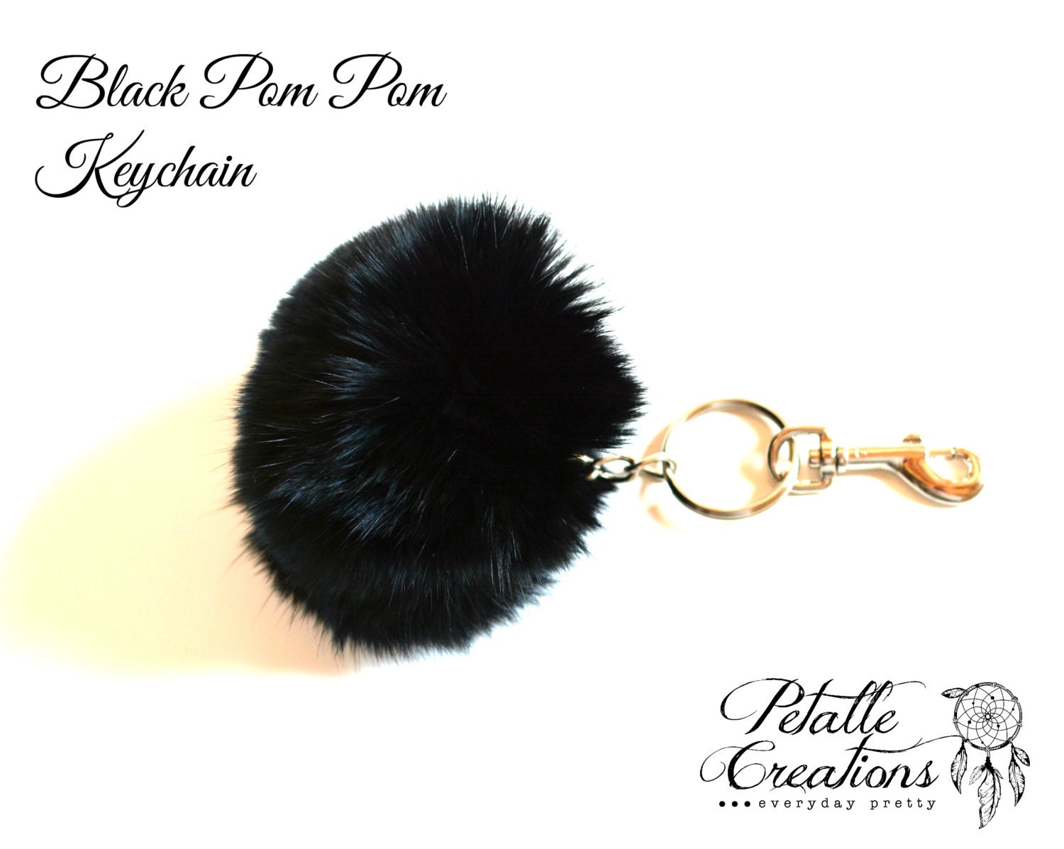 keychain pom pom pom pom PetalleCreations by pom keychain pom pom fur black pom