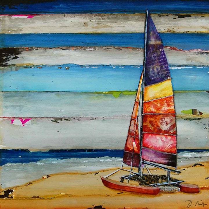 ART PRINT or CANVAS Sailboat sailing vintage Beach ocean home