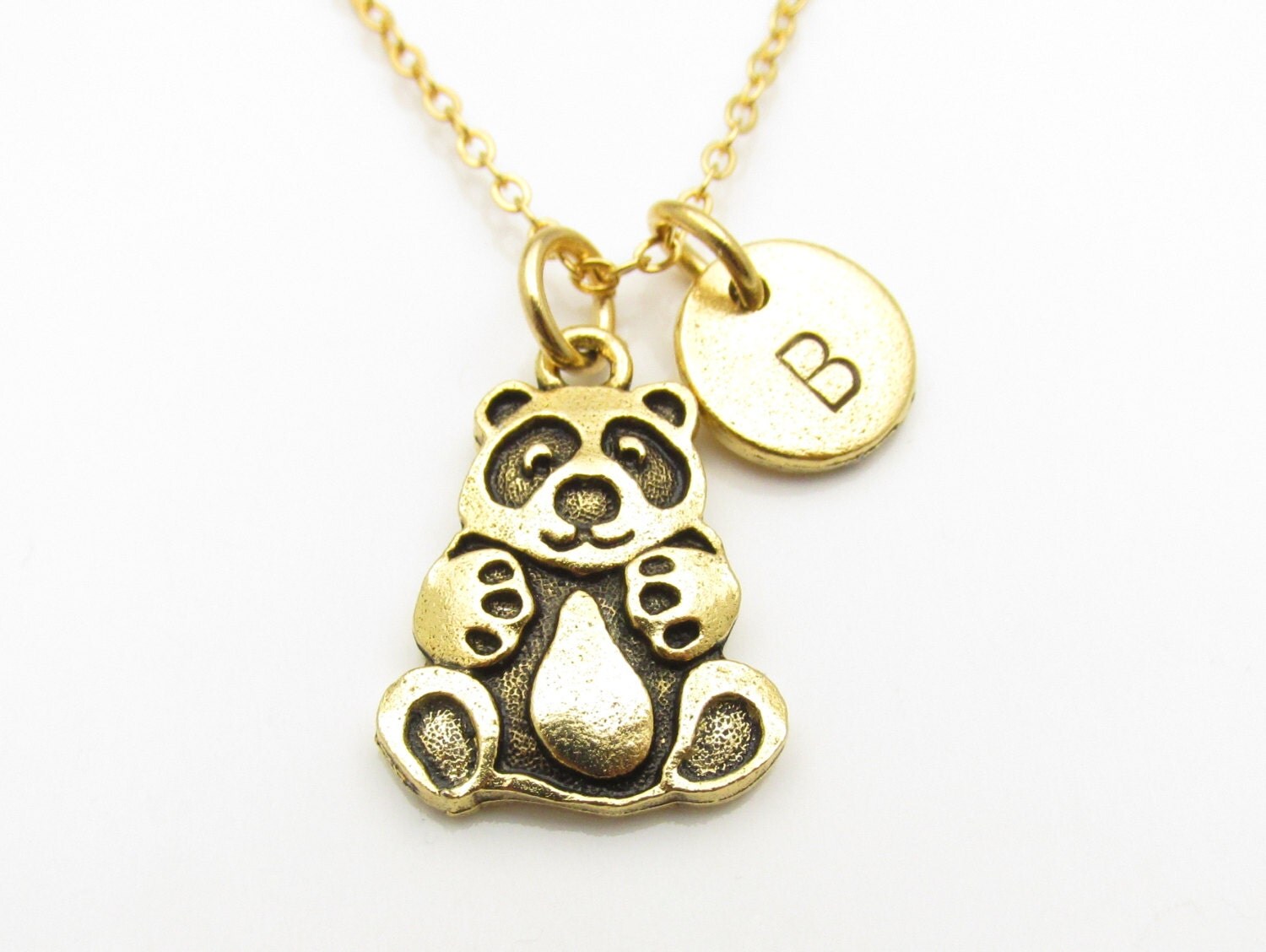 Panda Necklace Panda Bear Charm Initial Necklace
