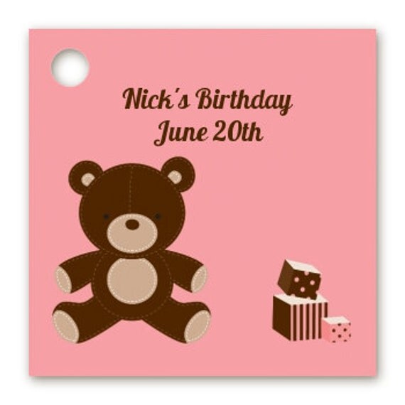 Teddy Bear Baby Shower Custom Favor Tags Set of 20 Pink