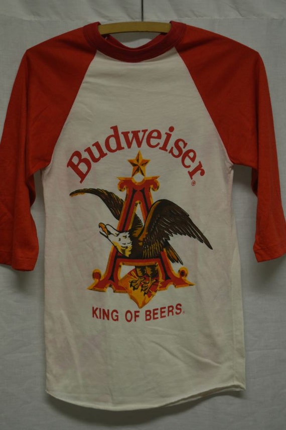 VINTAGE BUDWEISER BEER T-shirt Old Stock Sz-S Baseball Style
