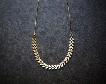 Raw Brass Chevron Chain Necklace with Delicate Faceted Ball Chain
