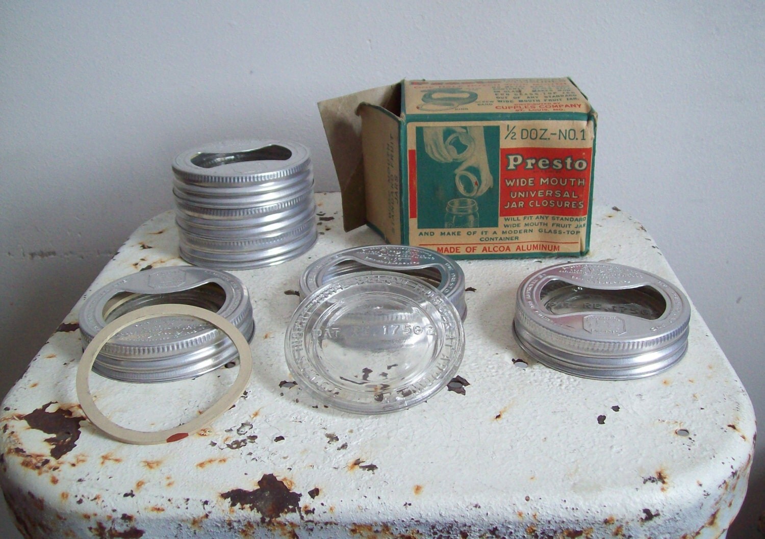Antique canning jar lids Presto Wide Mouth universal keyhole