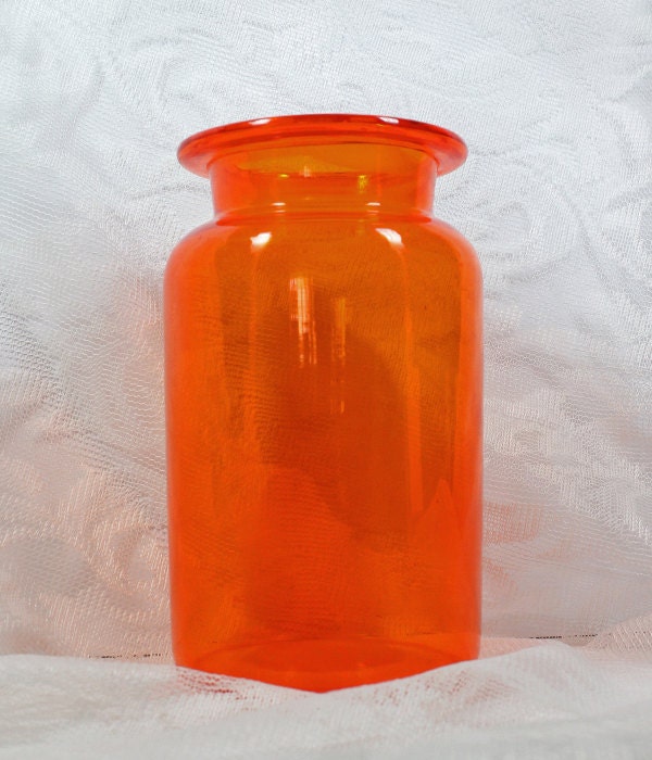 Vintage Home Decor Orange Apothocary Jar Large Orange Glass