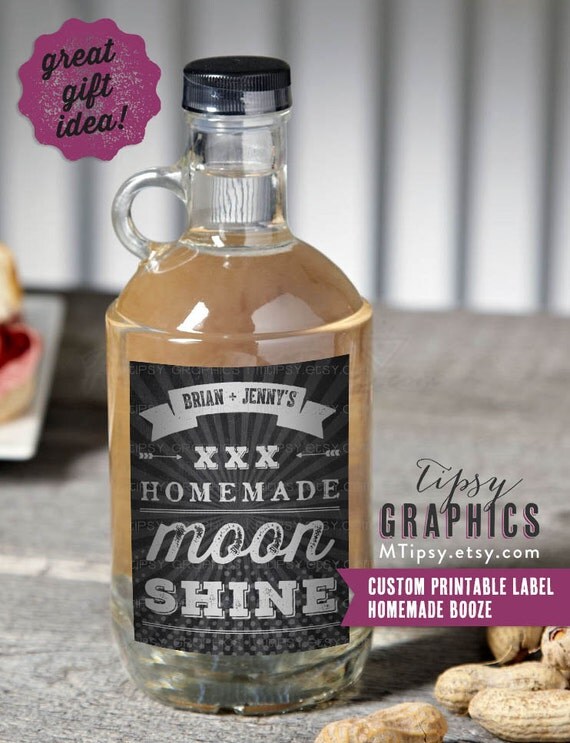 Homemade Booze. Custom Printable Label by Tipsy Graphics. Moonshine