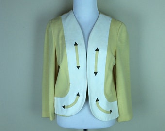 60s Yellow Jacket / 1960s Wool Crop / White Leather Jacket / Arrow Susan Thomas Top M