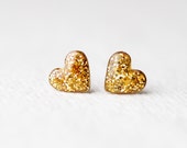 FREE WORLDWIDE SHIPPING - Gold Glitter Heart Tiny Stud Earrings