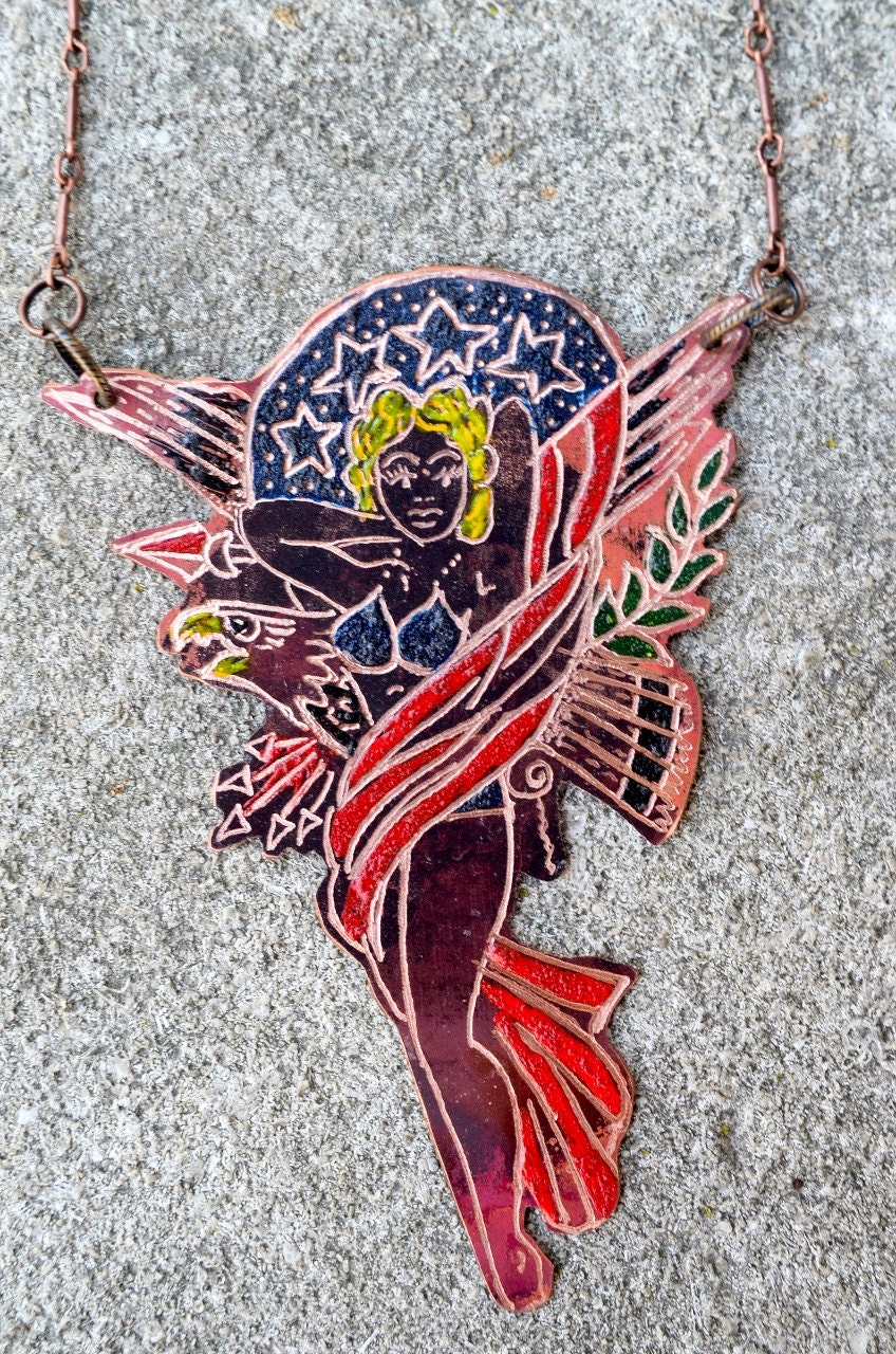 Sailor Jerry Americana Pin Up Girl Tattoo Necklace Hand