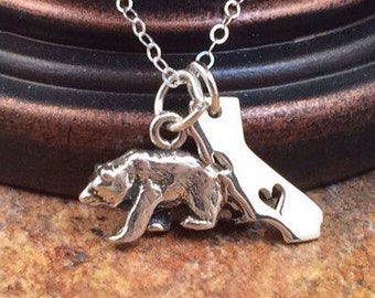 California Necklace, California Bear Necklace, California Sterling Silver Necklace, California Bear, California Republic