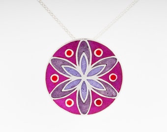 Sterling Silver and Resin Mandala Pendant:Resinate Sterling Silver Mandala Pendant Pinks
