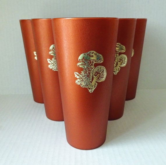 copper mushroom Glasses set plastic  vintage 6 Cups Vintage Mushroom cups of Tumblers