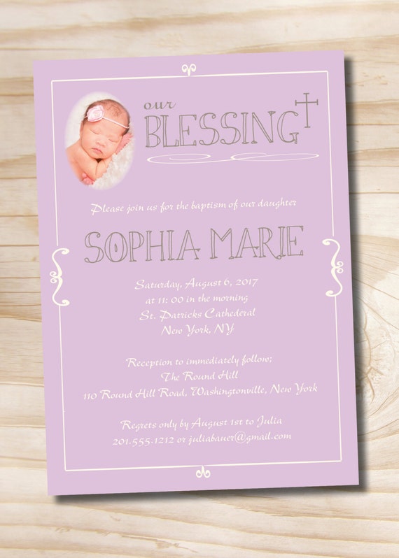 OUR BLESSING PHOTO Custom Baptism Invitation / Christening Communion Invitation - Printable digital file or printed invitations Il_570xn