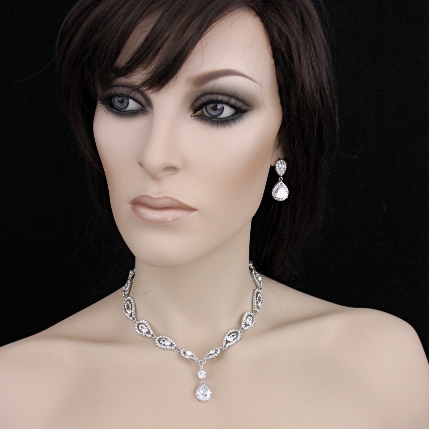 Art Deco Bridal Jewelry Set Wedding necklace set zirconia