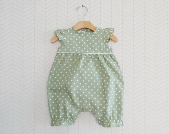 Baby Girl Rompers, Pastel Green Baby Romper suit, Polka dots Spring ...