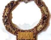 Beaded Necklace, Collar, Beige, Picture Jasper, Jasper Nuggets,Earthy