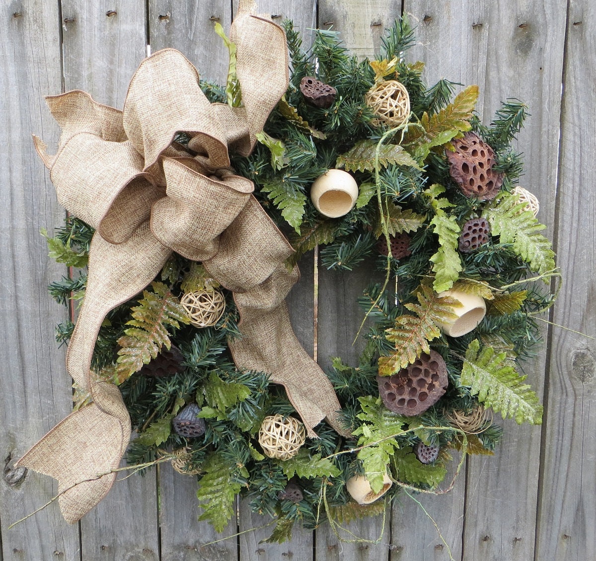 Wreath Winter Everyday Wreath Burlap Wreath Greenery Forest Faux Burlap Winter Wonderland Natural Wreath for all Winter No Red