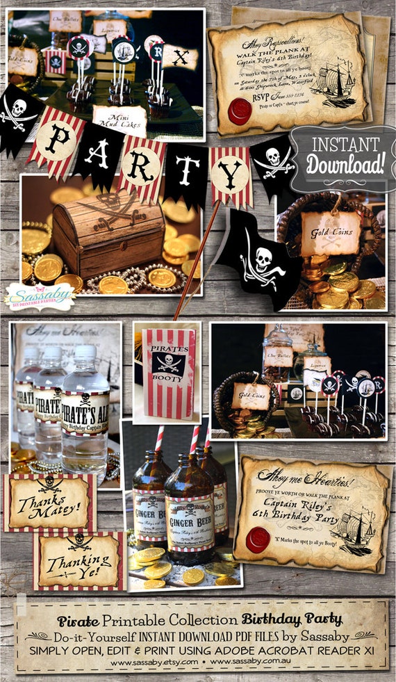 Pirate Birthday Party Collection - INSTANT DOWNLOAD - Editable & Printable Birthday Party Decorations by Sassaby Il_570xn