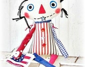HANDMADE Primitive Folk Art Americana Patriotic Raggedy Annie Doll Flag by FosterChild Whimsy