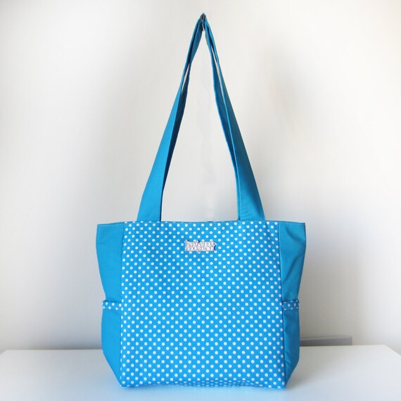 Blue Tote Shoulder Bag with Side Pockets and by kerrianneanderson