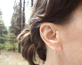 Sterling silver double threader hoop earrings for 2 consecutive piercings. Unisex cartilage earrings. 2-hole hoops-order 1 or a pair