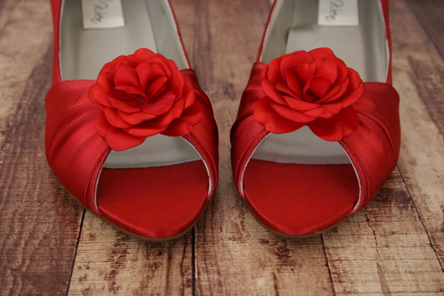 Custom Wedding Shoes Red Kitten Heel Peep by EllieWrenWeddingShoe